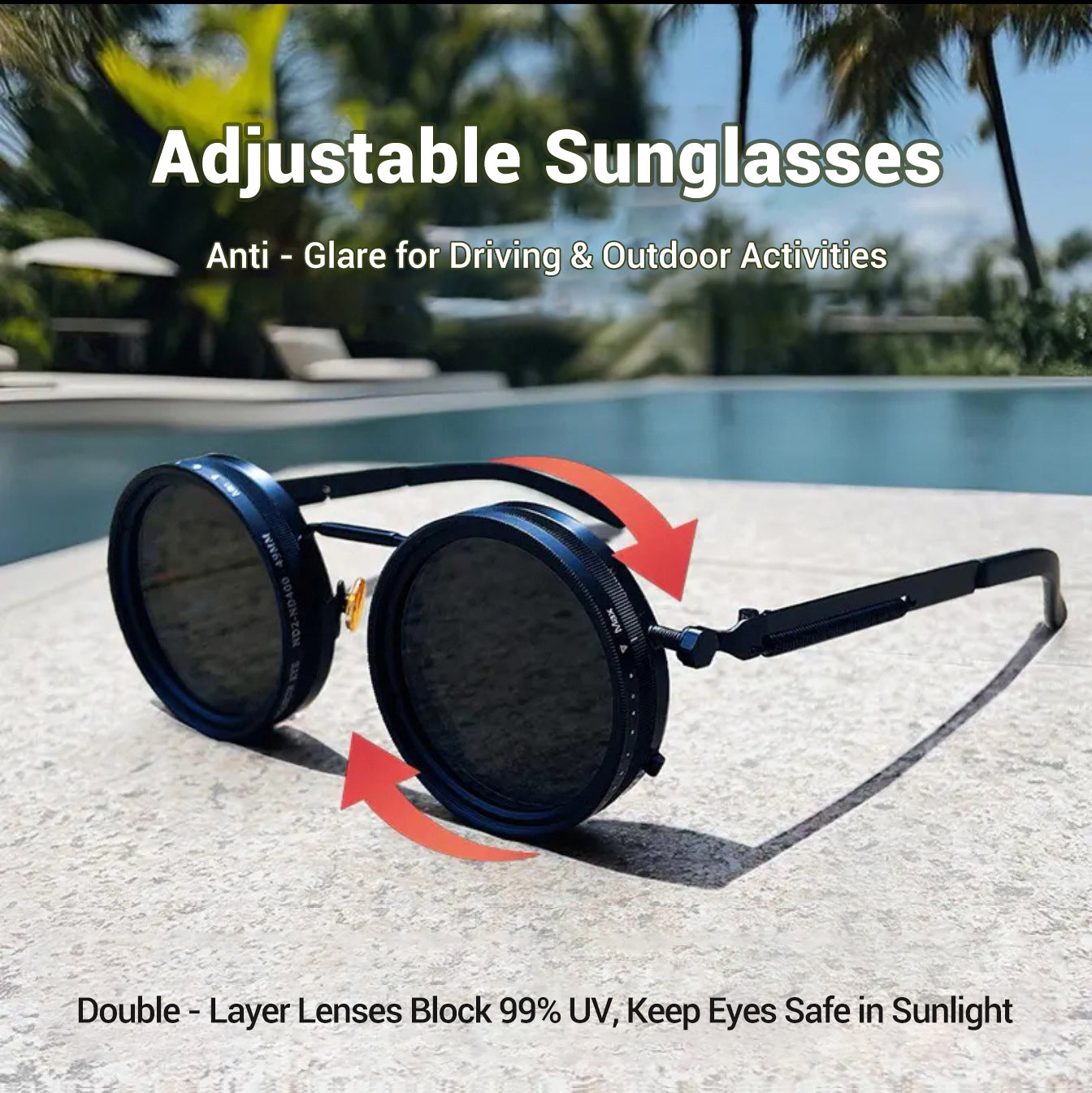 Adjustable Dimming Polarized Sunglasses Retro Round for Driving Fishing