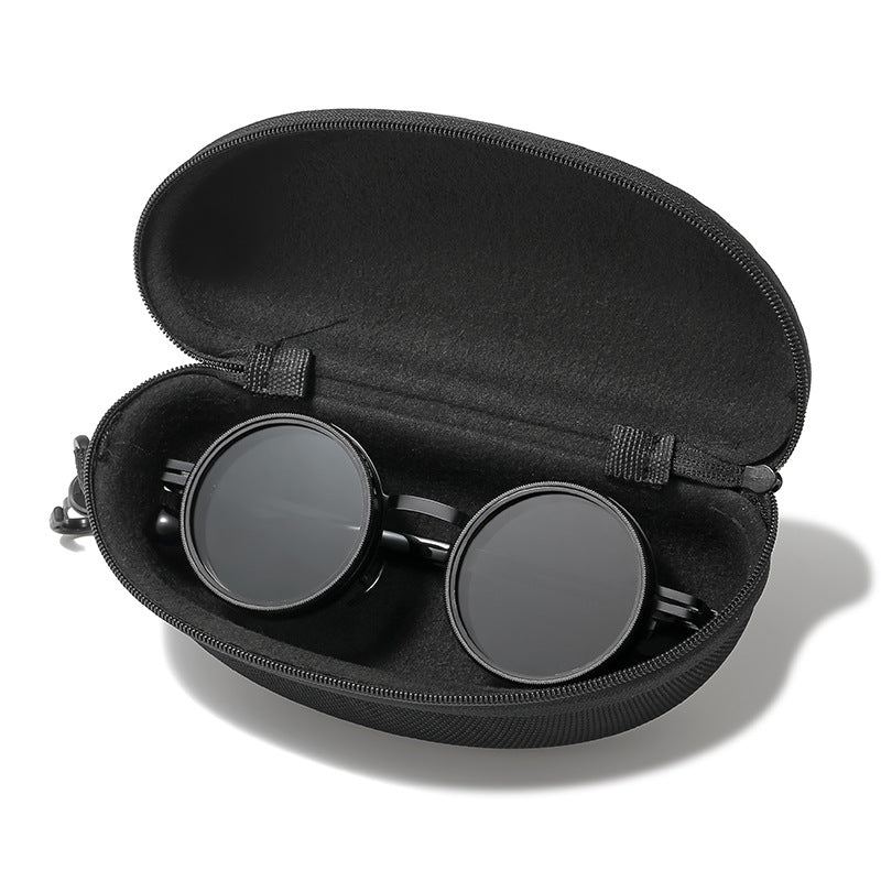 Steampunk Silver Round Sunglasses with Adjustable Dimming Polarized Lens