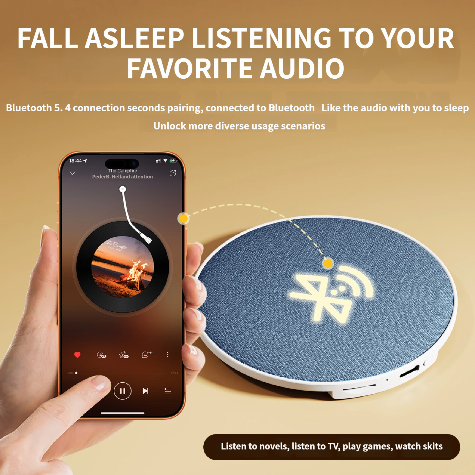 HiFi Bluetooth Pillow Speaker White Noise Sleep Aid Timer Bedside Speaker