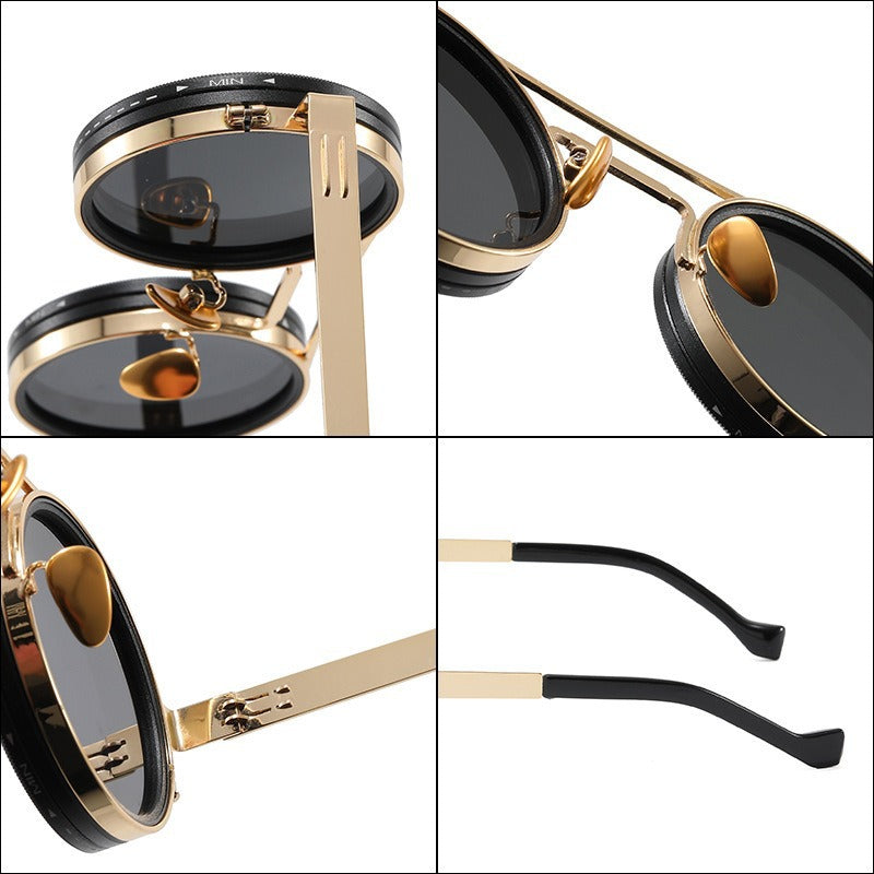 Steampunk Silver Round Sunglasses with Adjustable Dimming Polarized Lens