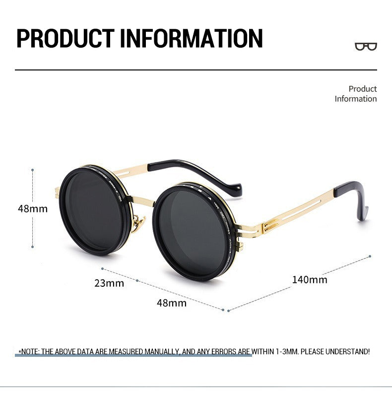 Steampunk Silver Round Sunglasses with Adjustable Dimming Polarized Lens