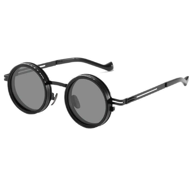 Steampunk Silver Round Sunglasses with Adjustable Dimming Polarized Lens