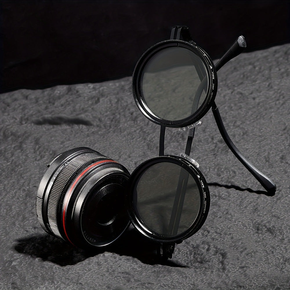 Steampunk Silver Round Sunglasses with Adjustable Dimming Polarized Lens