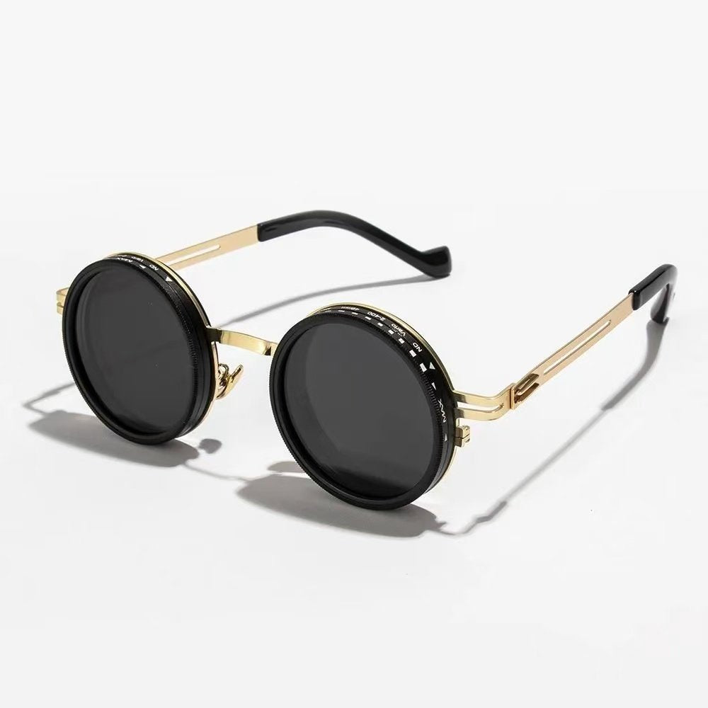 Steampunk Silver Round Sunglasses with Adjustable Dimming Polarized Lens